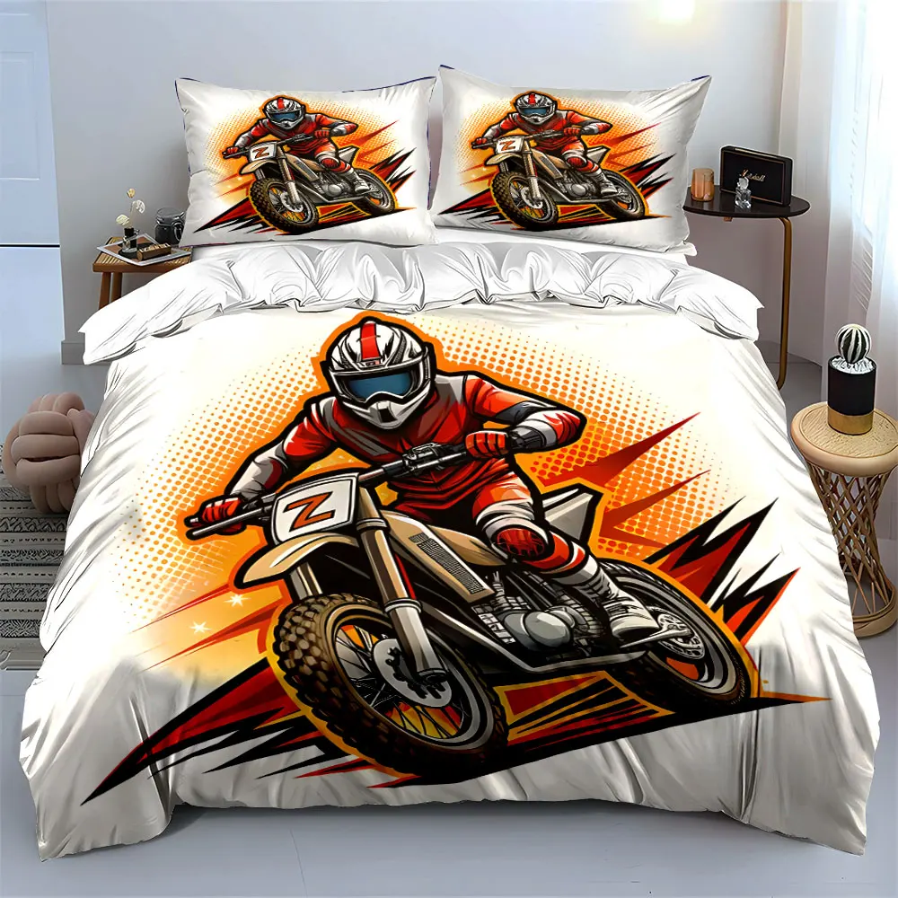 Off-road motorcycle rider speeding forward Printed Duvet Cover Set 1 Duvet Cover+2 Pillowcase Multi Size Bedroom Bedding Decor