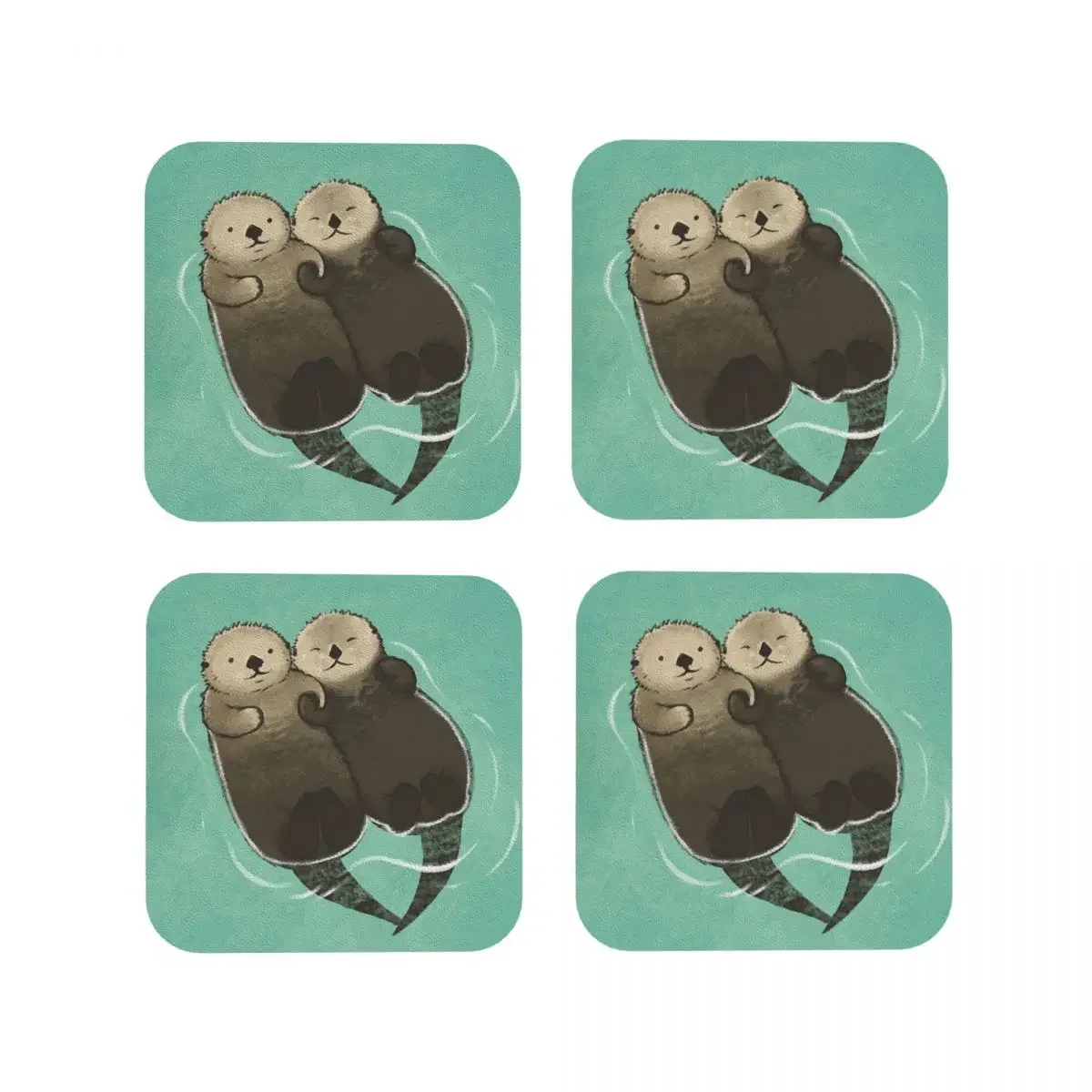 Significant Otters - Otters Holding Hands Coasters Coffee Mats Leather Placemats Mug Tableware Decoration & Accessories Pads