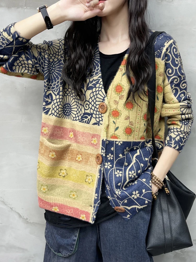 Max LuLu Koreaanse Herfst Vintage Casual V-hals Truien 2021 Dames Knoopzakken Vesten Dames Bloemen Losse Casual Kleding