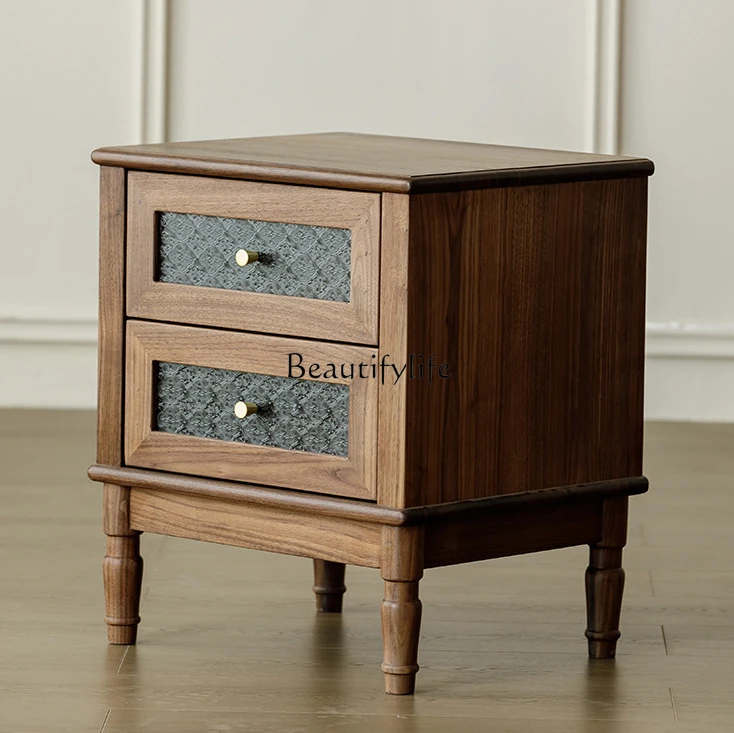 

North America Black Walnut Solid Wood Bedside Cabinet American Retro Storage Locker