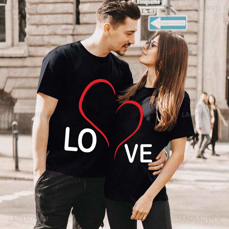 Love Heart Printing Couple T Shirts Wedding Love Gifts for Couples Unisex Matching Lovers Clothes Girlfriend Personalized Tshirt