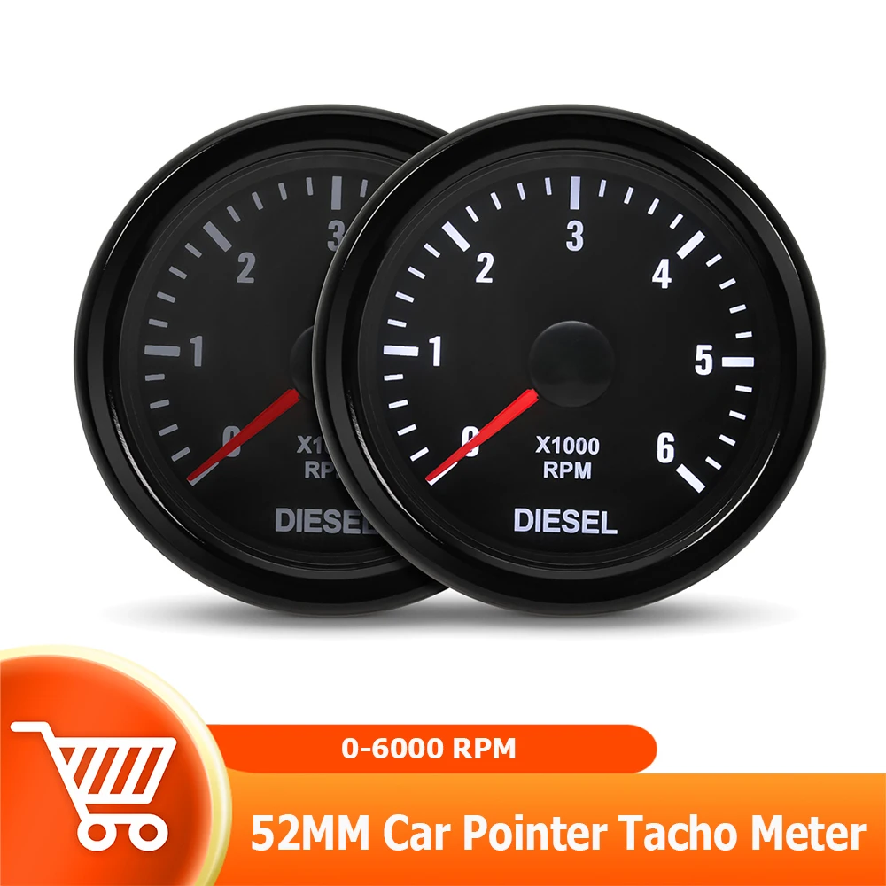 52MM Car Pointer Tacho Meter 0-6000 RPM Tachometer with White Backlight for 1-20 Cylinder