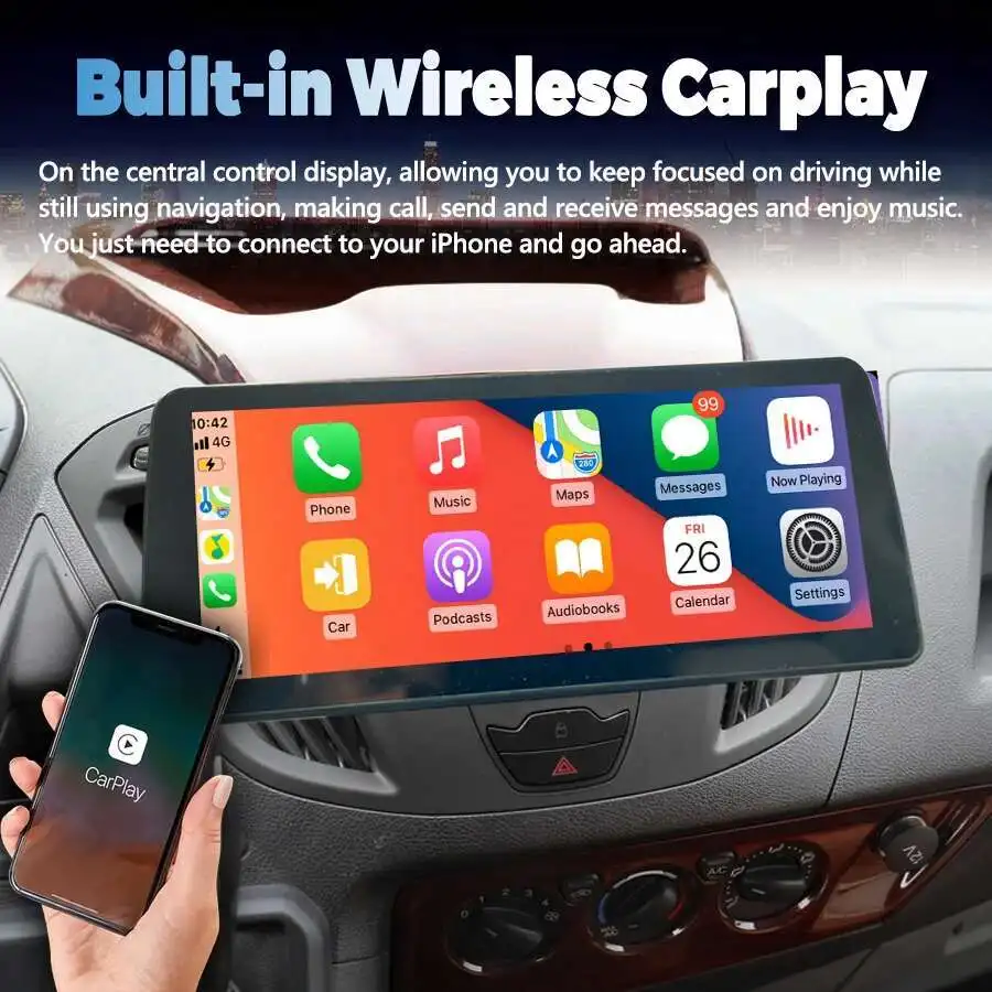 12.3 بوصة 2din راديو السيارة شاشة أندرويد Carplay لفورد ترانزيت مخصص 2014 2015 ستيريو الوسائط المتعددة مشغل فيديو لتحديد المواقع والملاحة