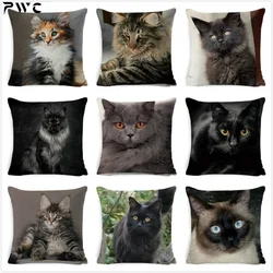 Black Cat Cushion Cover Cotton Linen Square Cat Pillow Case Decorative Pillow Cover for Home Car Sofa Decora Pillowcase cojines