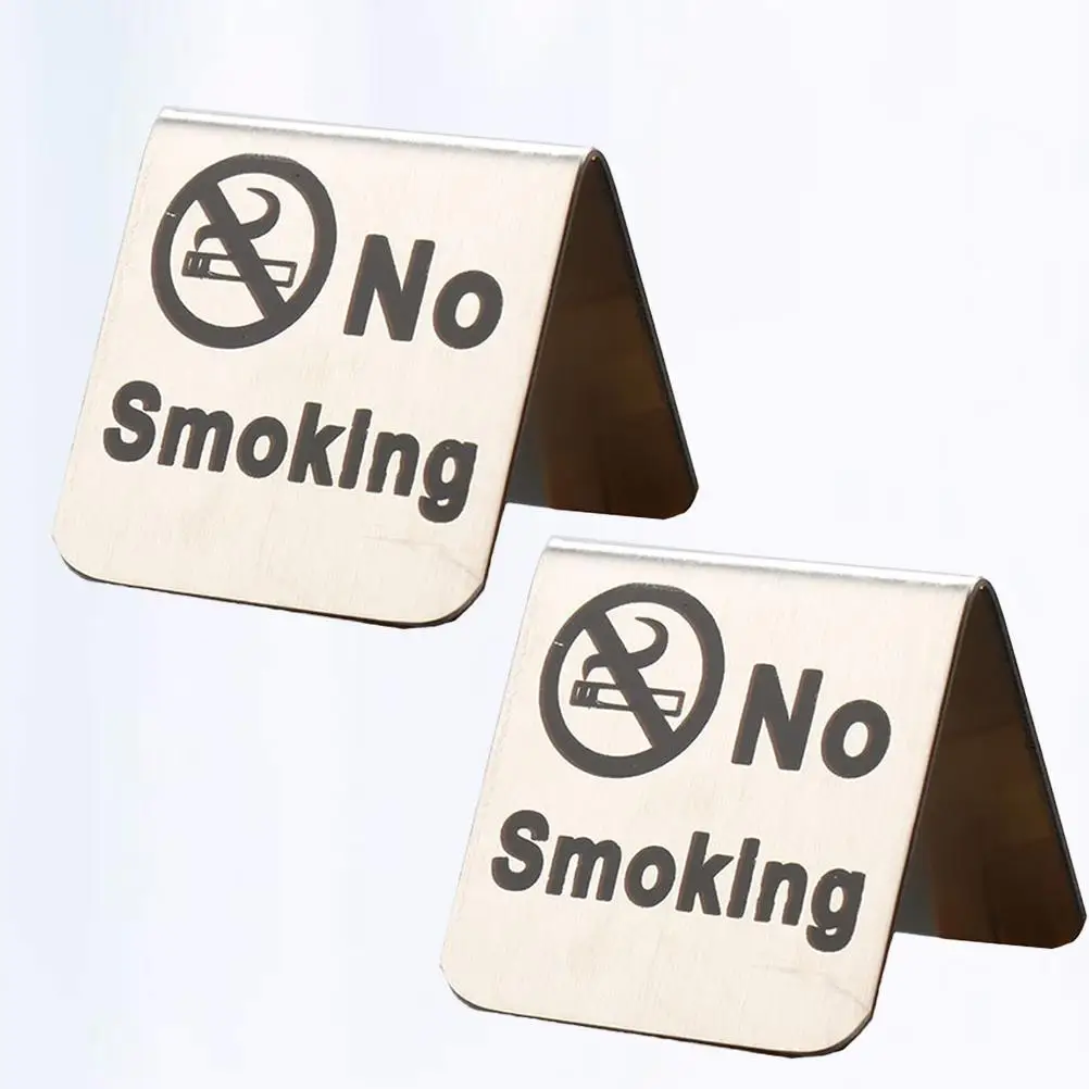 2 PCS Stainless Steel Non-smoking Sign Free Standing Table Tent Double Side