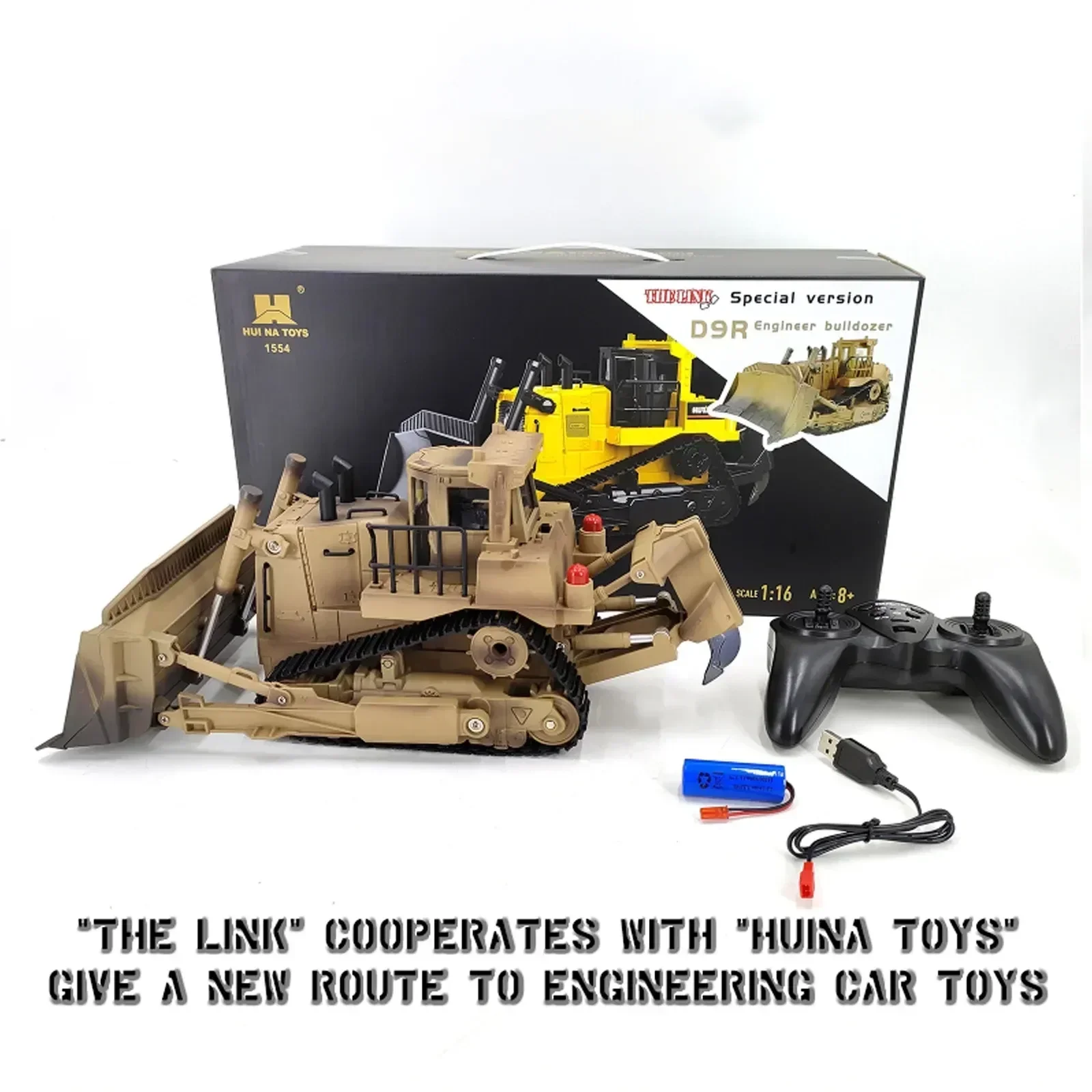 Link D9r Rc Desert Yellow Bulldozer 2.4g Electric Remote Control Car 1:18 Multi Functional Remote Control Engineering Vehicle To