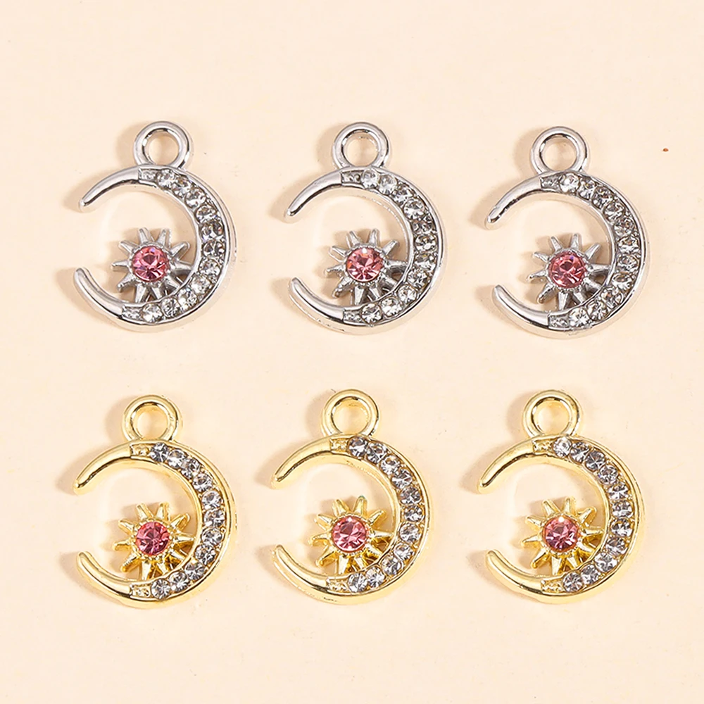 10 Stück hochwertige Goldfarbe Legierung Zirkon Stern Mond Charms für Schmuck machen DIY Ohrring Anhänger Halskette Mode accessoires – Detail 4