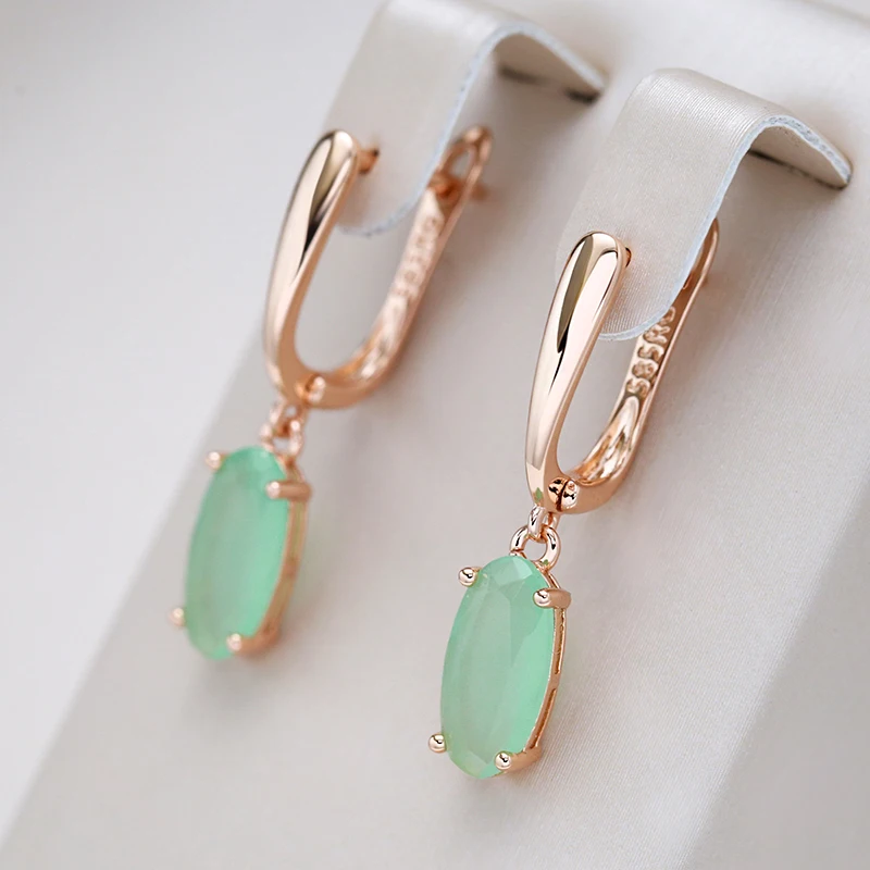 Kienl New Simple 585 Rose Gold Color Long Earring for Women Luxury Green Natural Zircon Drop Earring High Quality Daily Jewelry