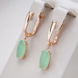 Kienl New Simple 585 Rose Gold Color Long Earring for Women Luxury Green Natural Zircon Drop Earring High Quality Daily Jewelry