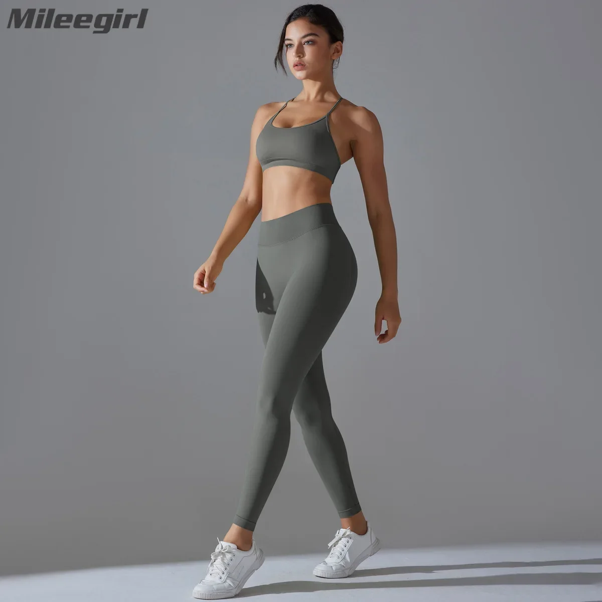 

Mileegirl 2pcs Women Yoga Sets Backless Sports Bra V Back Gym Fitness Pants Tight Seamless Workout Running Legging Tracksuit