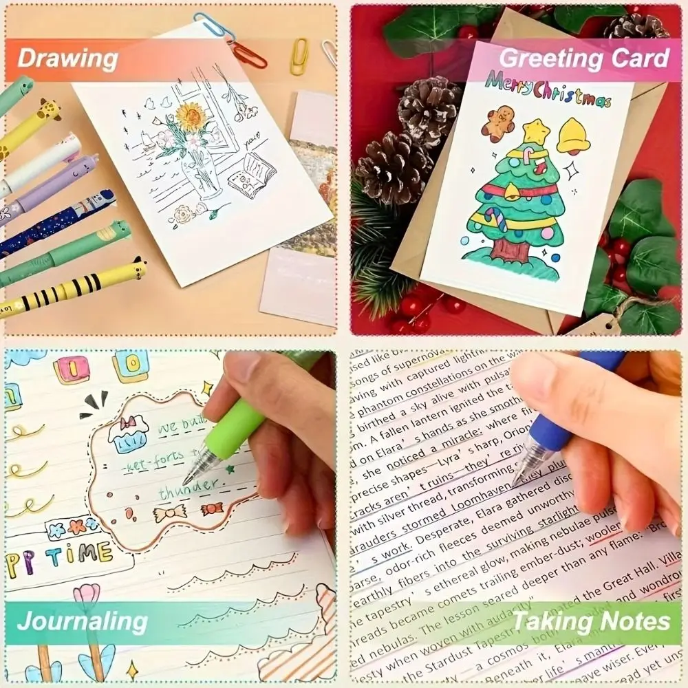 

8pcs/Set Cartoon Animal Series Erasable Pen 8 Colors 0.5mm Tip Gel Pens Writing Tool Neutral Pen Note-Taking
