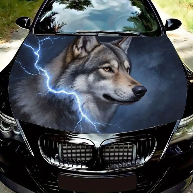 

1 реалистичная наклейка на капот автомобиля с изображением серого волка и синей молнии, красочная декоративная наклейка на капот, подходит для грузовиков и других автомобилей.