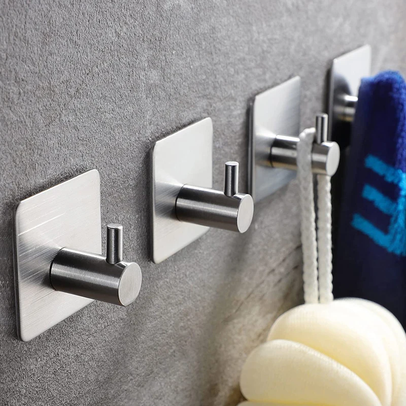 Self Adhesive Wall Hook Bathroom Towel Rack Holder Robe Hooks Stainless Steel Towels Hanger Shower Shelf For Bathroom Hardware