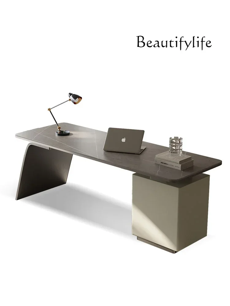 Italian minimalist bright rock slab desk household writing desk light luxury designer computer desk integrated