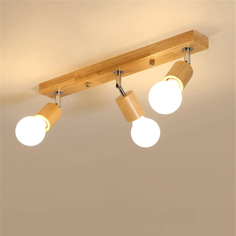 Nordic Wooden Ceiling Light Rotatable Adjustable Single Three Heads Lighting Living Room Clothing Store E27 bulb holder
