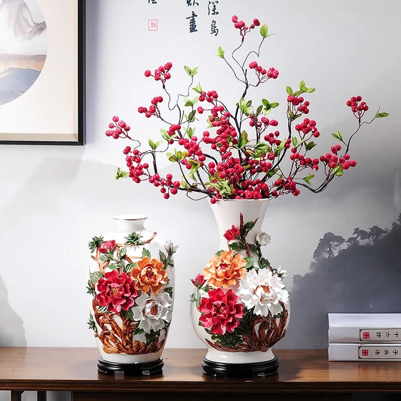 Jingdezhen new Chinese ceramic flower arrangement vase high-grade porcelain living room TV cabinet entrance home decoration orna