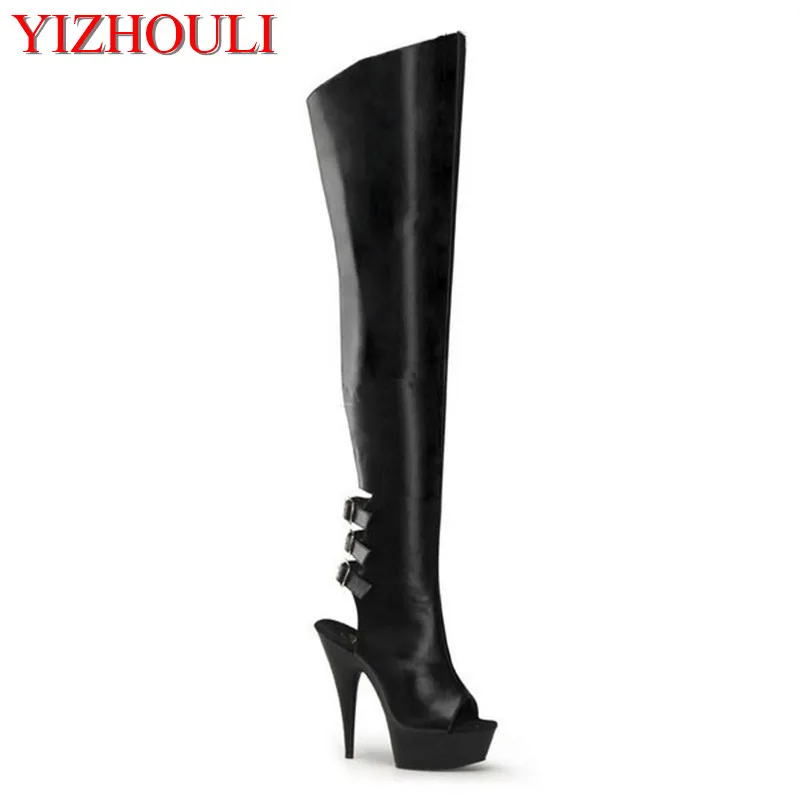 Tacchi alti Ultra-alti da 15 cm e stivali lunghi sexy da donna sexy stivali al ginocchio moda morbida pelle PU scarpe da ballo alte fino alla coscia