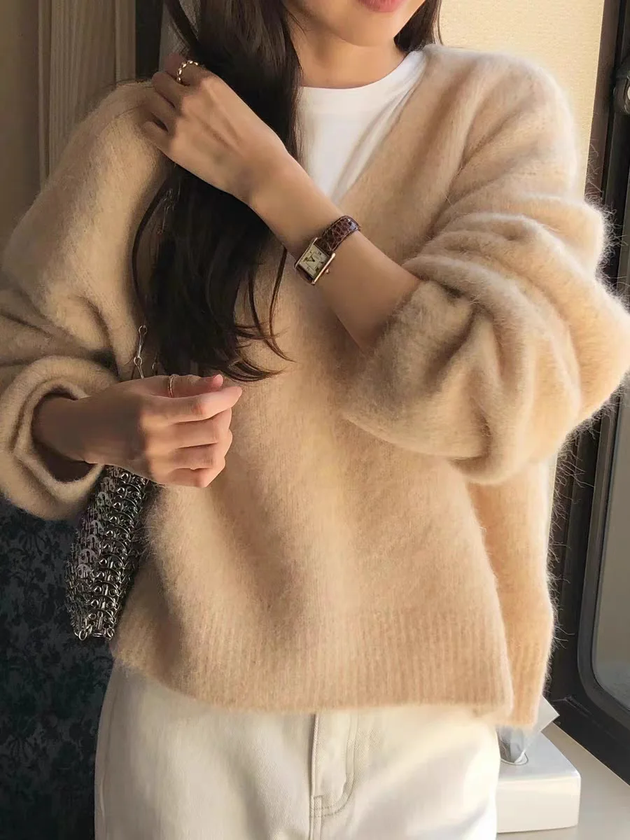 

Soft Cozy V-Ne Sweater Women's Lazy Sle Loose Gentle Knitted Top Dongda Gate OUCE Woolen Long Sve