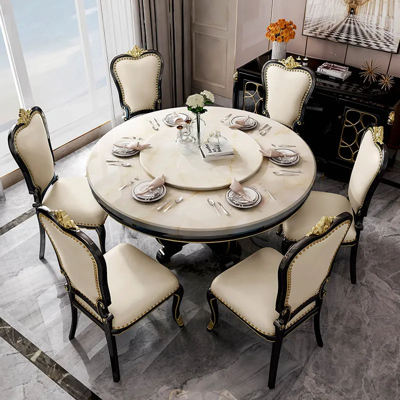 

Light Luxury Dining Table Dining Chair Combination European Marble Solid Wood Dining Table 4 People 6 People Round