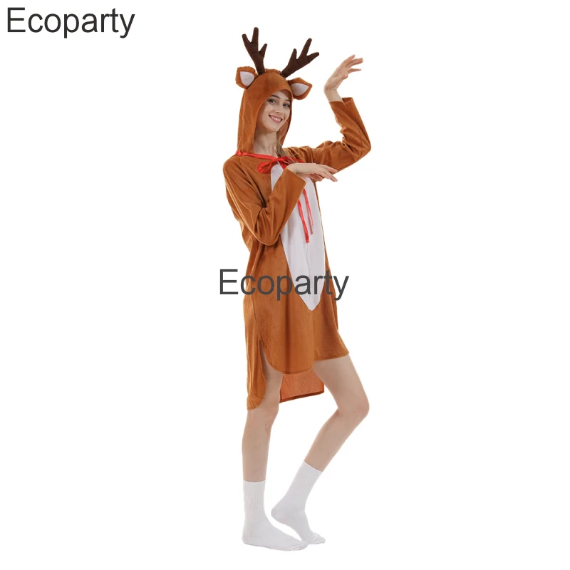 New Christmas Reindeer Cosplay Costume For Men Women Funny Animal Elk Jumpsuit Couples New Year Carnival Party Xmas Fancy Dress