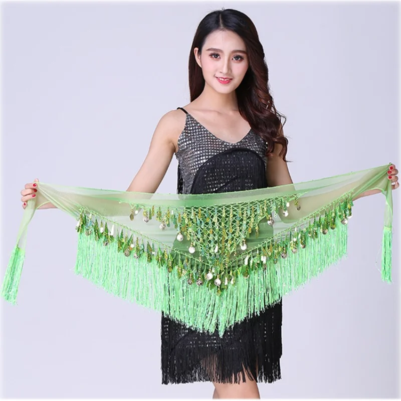 Belly dance Hip Scarf Waist Chain New Tassel Sequin Triangle Scarf Waist Scarf Clothing Belt Waist Cover Latin dance