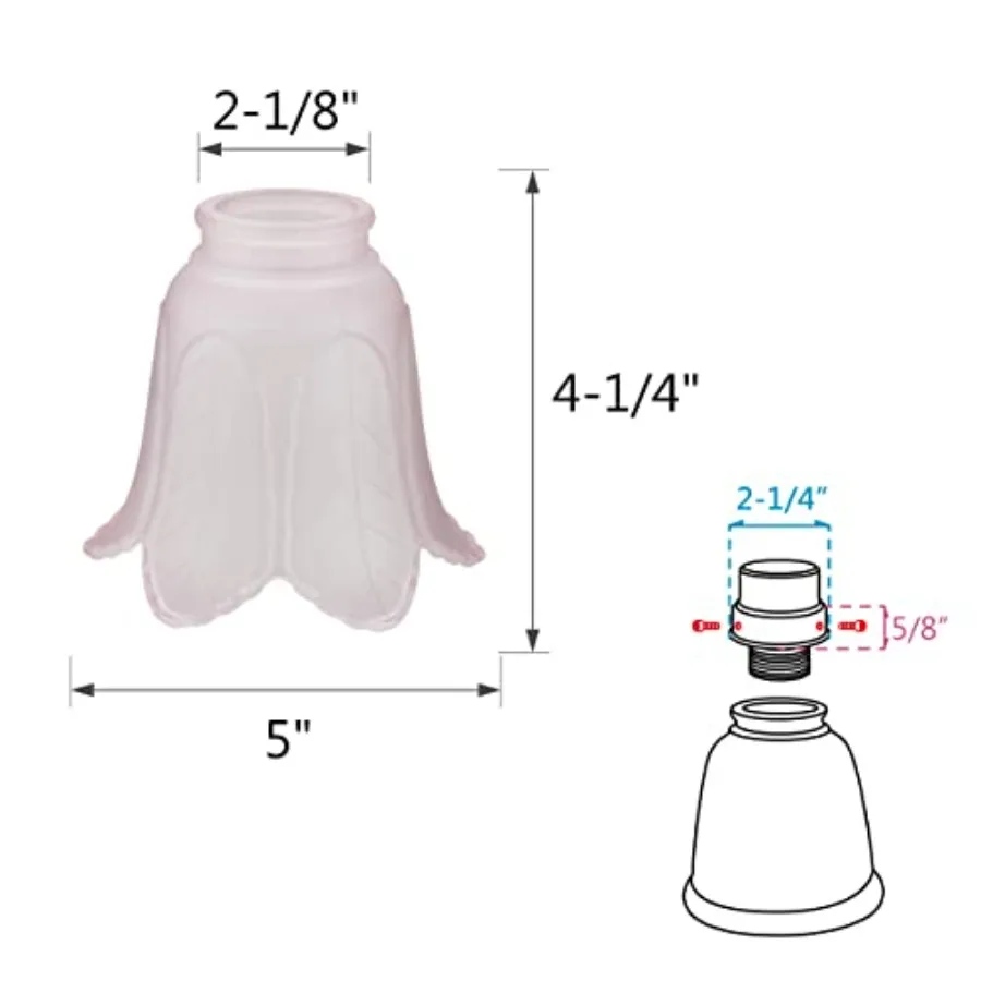 23102-4A Transitional Pink Rose Leaf Ceiling Fan Replacement Glass Shade 2-1/8