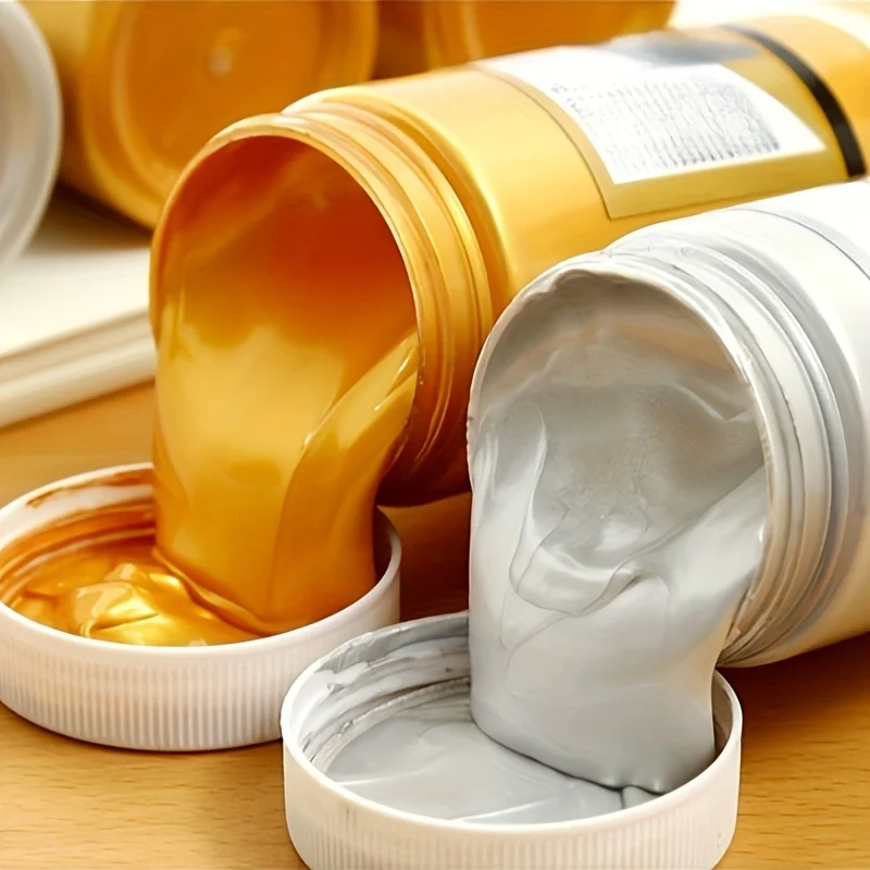 Goldene Professionelle Metallic-Acrylfarbe, 50/100/300ml, Leuchtende Farben, Verblassungsbeständig, Geeignet für Leinwand, Malerei-Kreationen – Detail 6