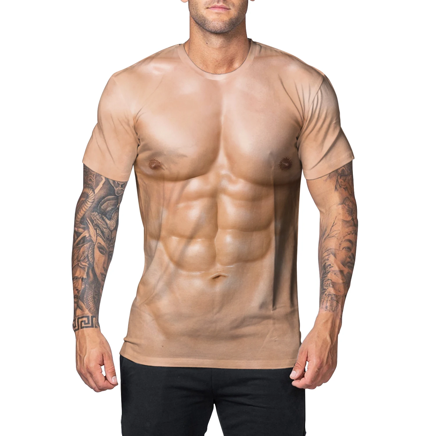 Zawaland New T-Shirt Man Muscle Body 3D Printed Short Sleeve O-Neck Fitness Tees Men's Fashion Casual Sports Workout Slim Tops