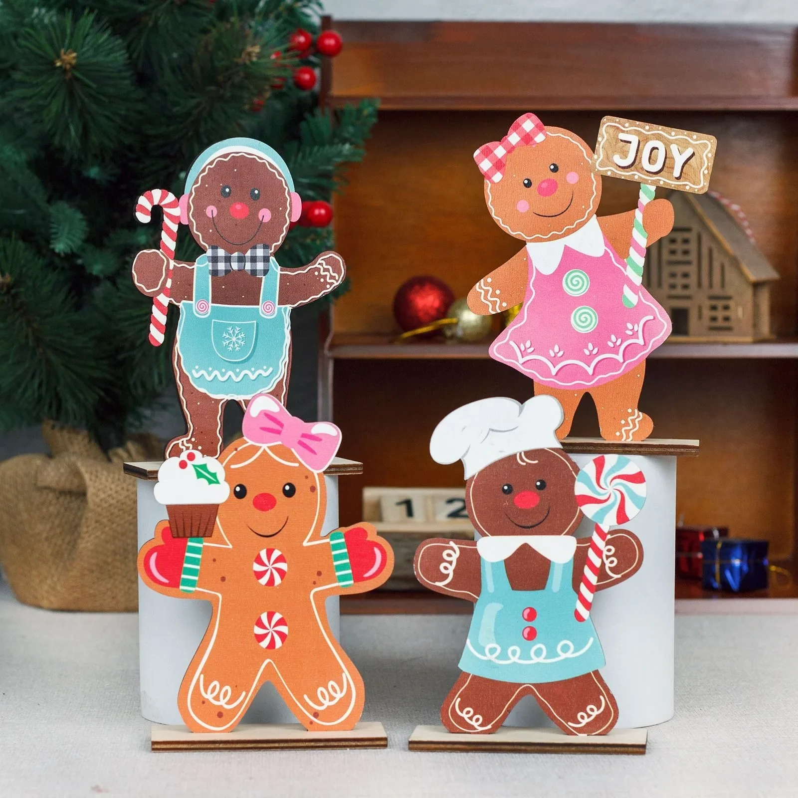 

Couple Gingerbread Man Biscuit Man Christmas Wooden Ornament Joy Noel Merry Christmas Table Decor For Home 2024