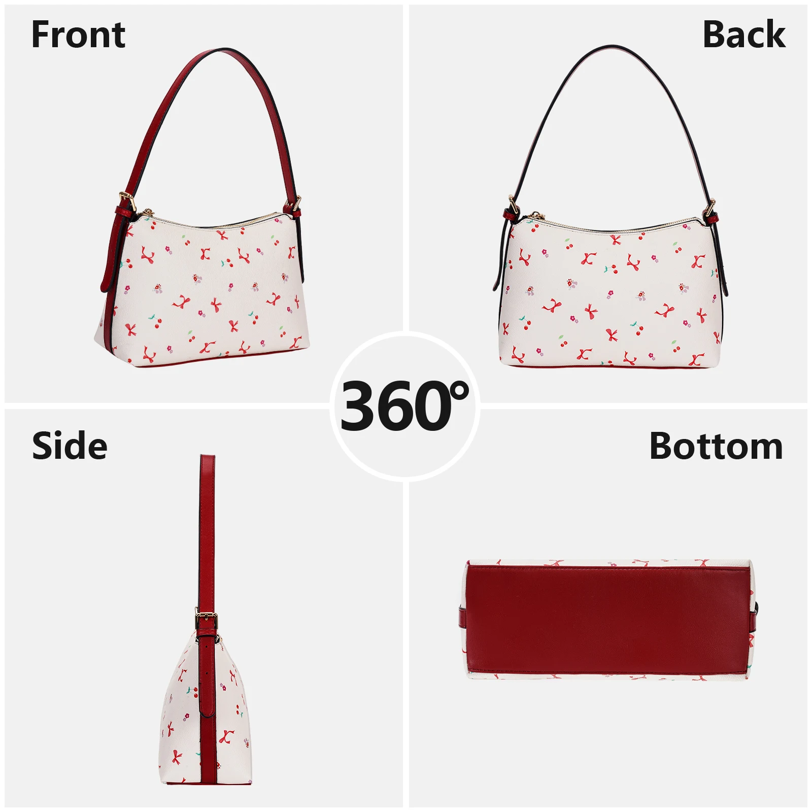 

Shoulder Bag for Women Bow Underarm Bag PU Leather Floral Satchel Purse Removable Strap Tote Bag for Work Tavel