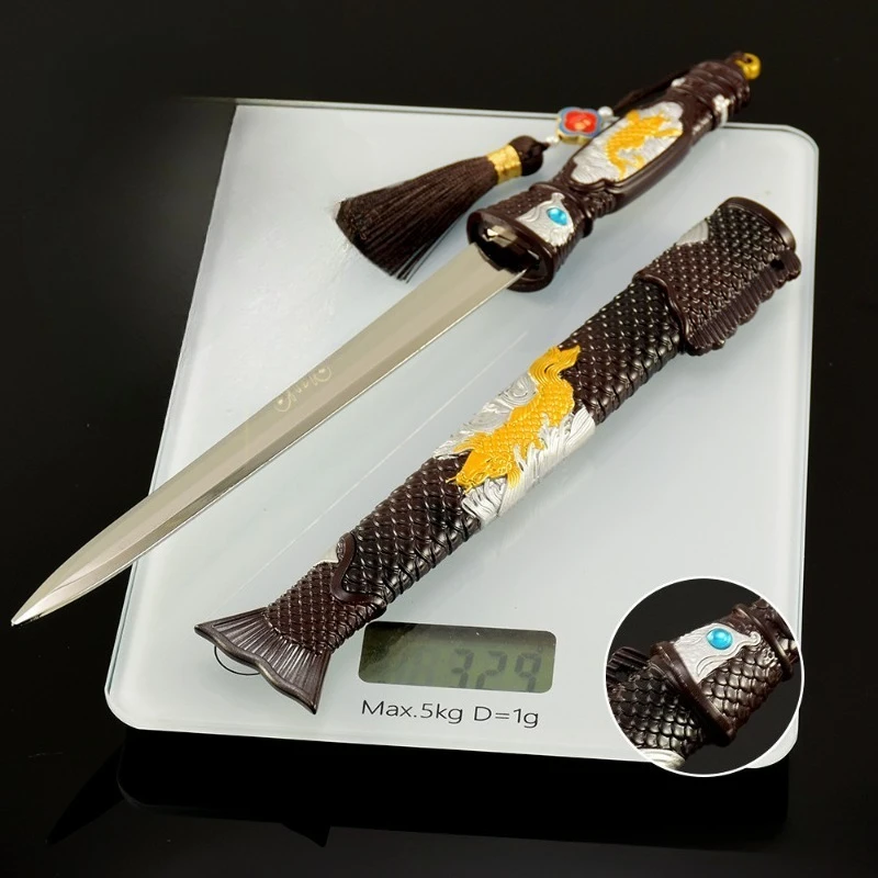 Modelos de armas frias de 30cm/11,81 polegadas, artesanato de metal, ornamentos, espadas de intestino de peixe, brinquedos, adereços de cosplay, coleção, presente de mesa