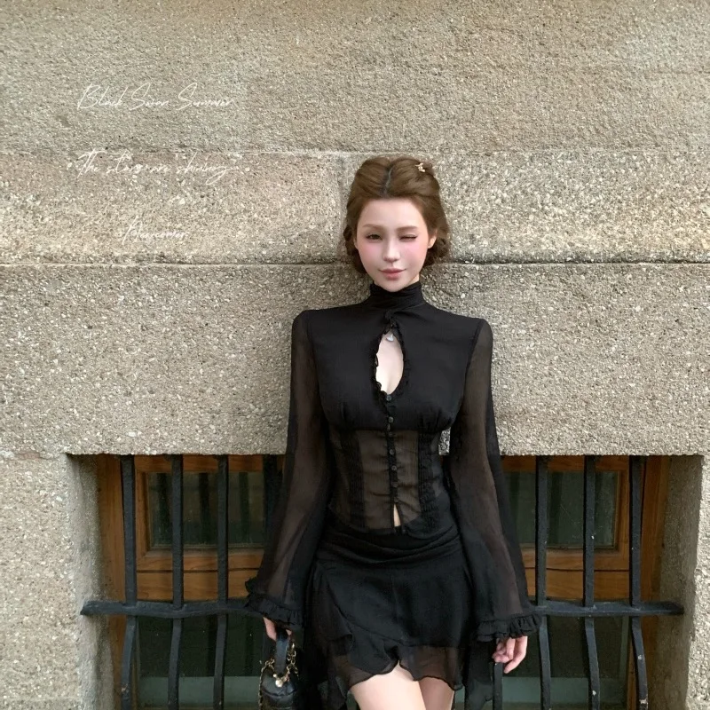 Faionable Long Sve Rüschen Sve Top mit Sa f Rock Schlankheitsset für Frauen Herbst Winter Neuankömmling Ele Design