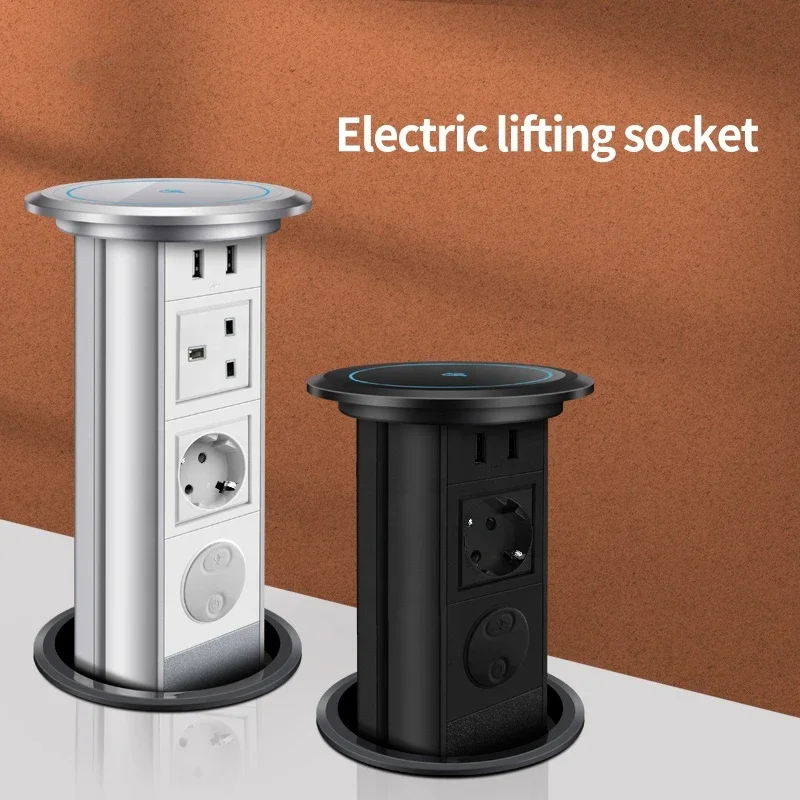 Electric Lifting Socket Counter top Hidden Embedded EU standard Automatic Pop Up Outlet Retractable Black With USB for Kitchen