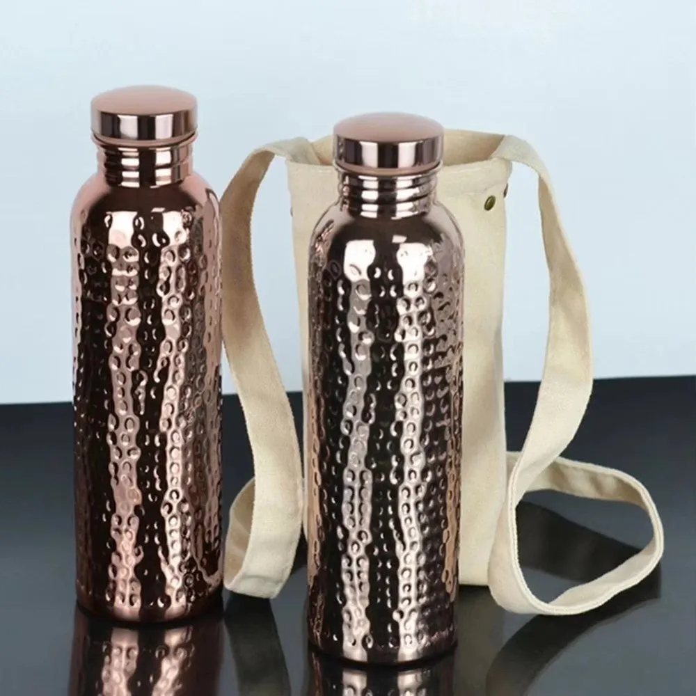 800ML Copper Water Bottle​ Anti-Slip Silicone Base​ ​One-Click Open Lid​ ​Hammer Pattern Bottle​ ​Thermal Insulation
