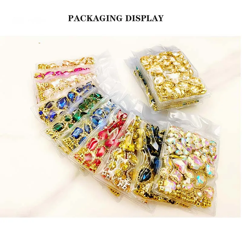 Mixed 58Pcs AB Color Glass Rhinestones, Golden Crystal Buckle, Sewing Accessories, Use for Needlework, DIY Clothing Decoration