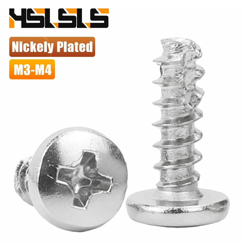 30/50pcs Nickel Carbon Steel Phillips Drive Tail Cutting Self Tapping Screw M3 M3.5 M4 Cross Pan Head Cutting Tail Tapping Screw