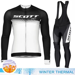 SCOTT Jersey Cycling Men's Clothing 2023 Road Bike Uniform Winter Thermal Fleece Bib Suit Pro Jacket Mtb Pants Man Shirt Male