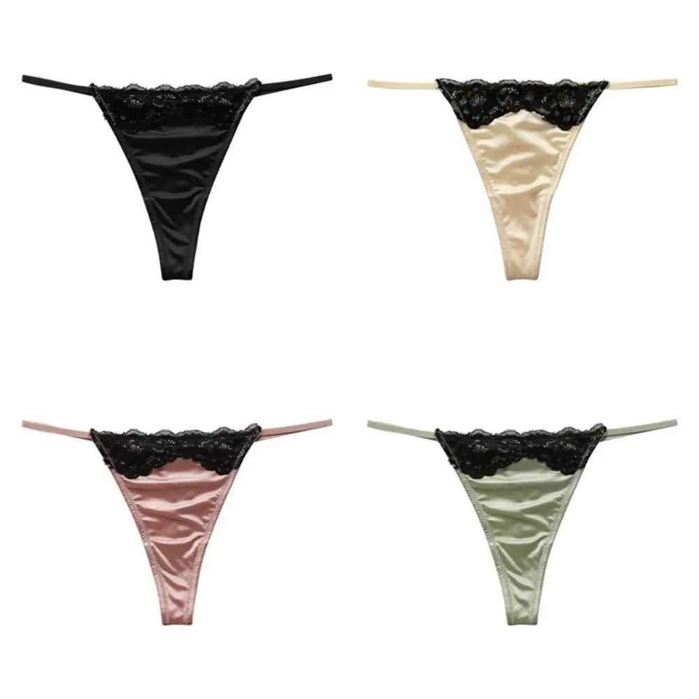 

Patchwork Seamless Lace Briefs Thin Belt Low Waist Lace Ice Silk Panties Underwear Underpants Women's Lace Satin Silk Thong Lady