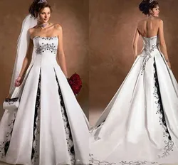 Strapless Black And White Wedding Dress Strapless Embroidery Lace-up Corset A-Line Gothic Bride Gown Robe de mariée Customized