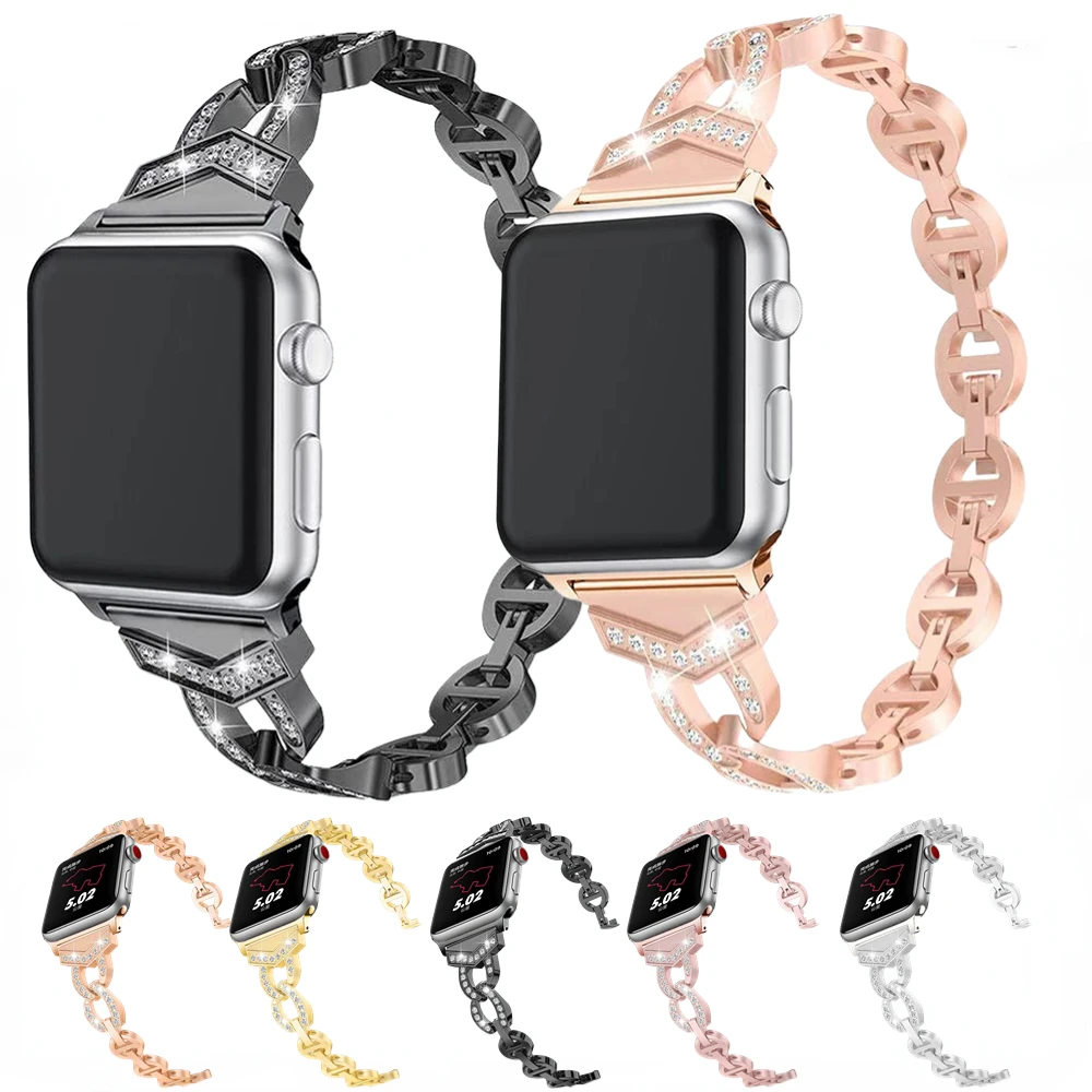 

Metal Diamond Strap for Apple Watch Band 45mm 41mm 49mm 44mm 40mm 42 38mm Quick Release Bracelet Link for iWatch Ultra 8765423SE