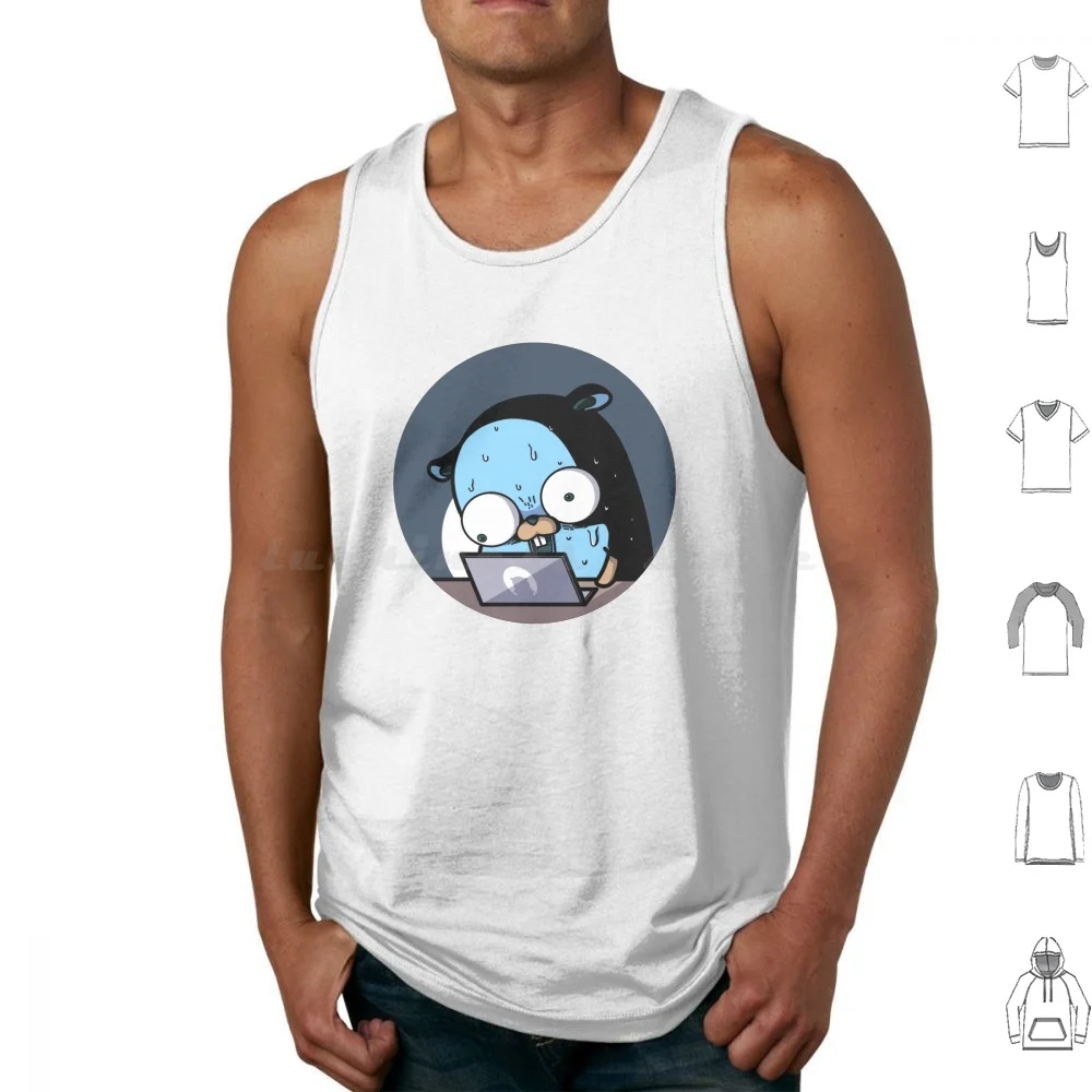Golang Gopher Go Scared Tank Tops Print Cotton Scared Meme Golang Scared Golang Meet Deadline Golang Gopher Fix Bug Bug