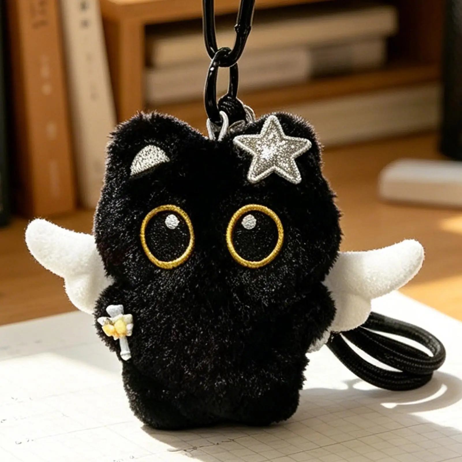 Black Cat Plush Shape Bag Charm Cute Black Cat Plush Toy Keychain Backpack Hanging Bag Decoration Gifts Cute Plush Keychain - view 2
