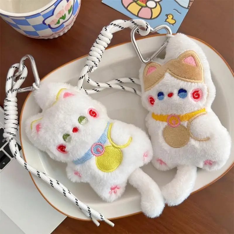 Portachiavi in peluche con gatto, ornamento da appendere, coppia di animali di peluche, portachiavi, borsa, ciondolo con corda per tessitura