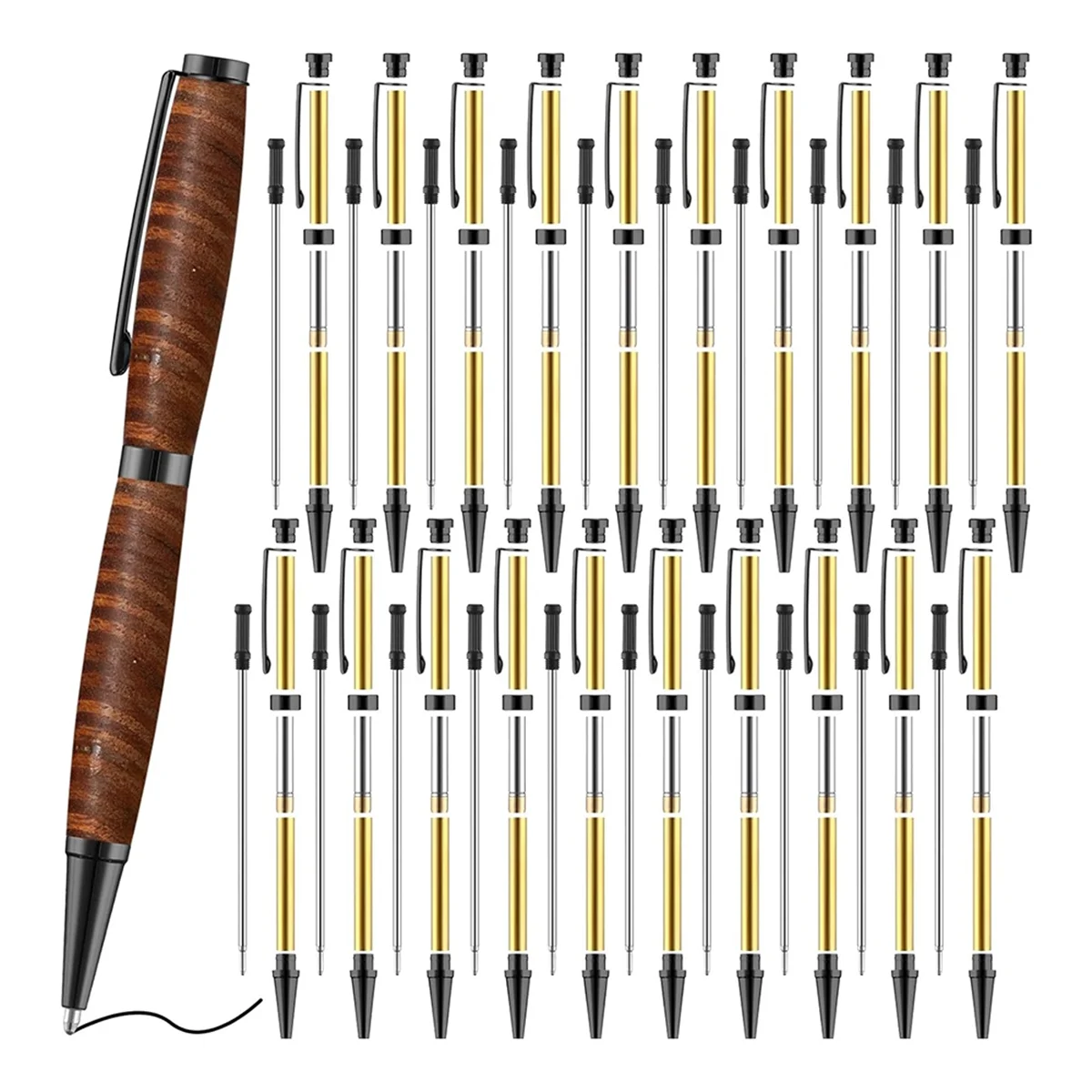 ABNJ 20pcs 7mm Slim Pen Set with Refills Wood Rotary Pen Kit Lathe Turning Supplies for DIY Copper Friends Teacher Student C view 5