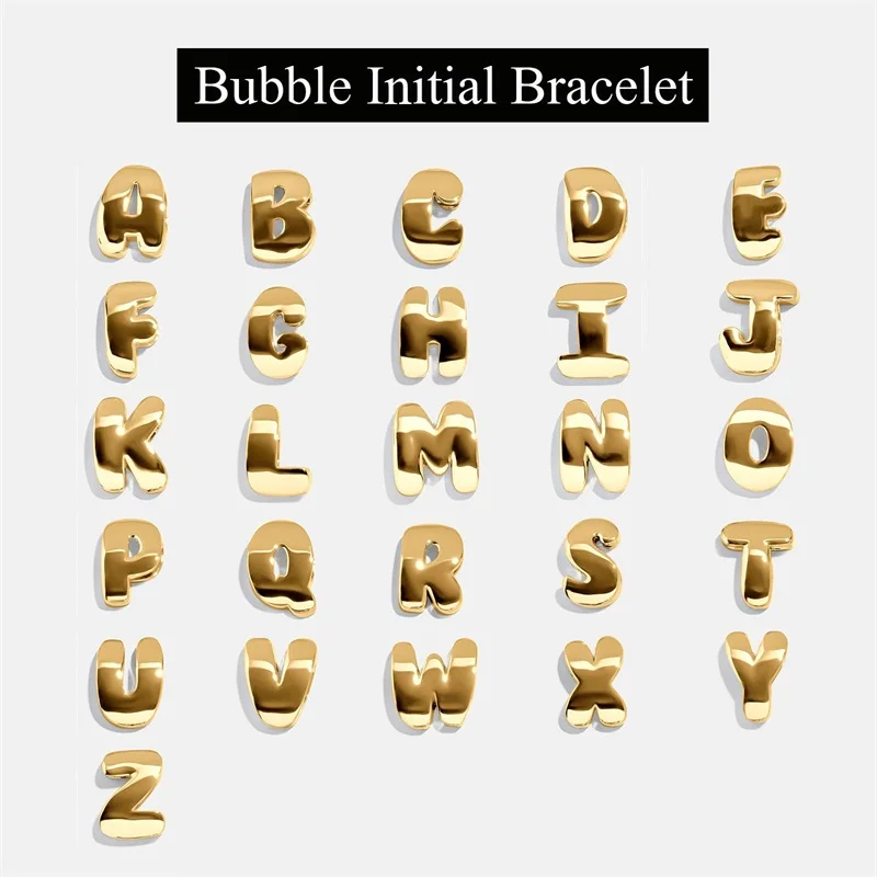 أساور فقاعية أولية للنساء أساور أنيقة مطلية بالذهب عيار 14 قيراط مع حروف فقاعية سوار أولي أساور أبجدية مخصصة #6