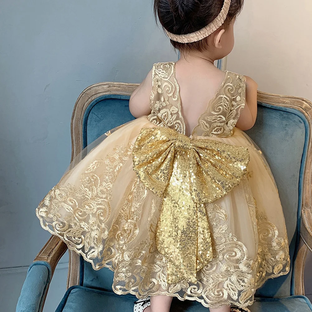 

1pc Princess For Elegant Performance Kids Clothes Bow Dress Comfortable One-Piece Dress For Ballet Kids Clothes Party