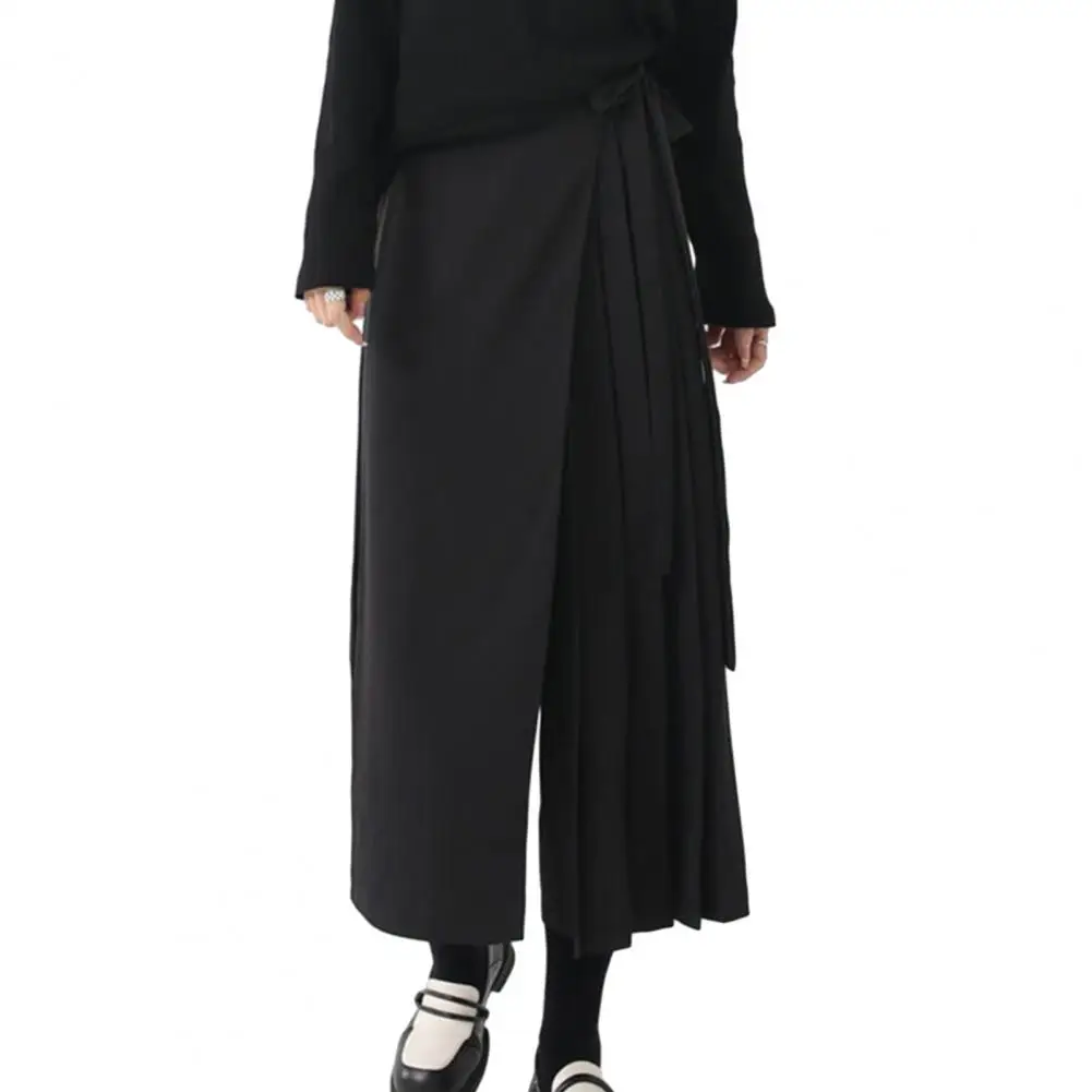 Women Pants Dark Style Black Pleated Fake Two-piece Culottes Irregular High Street Loose Wide Leg Casual Culottes