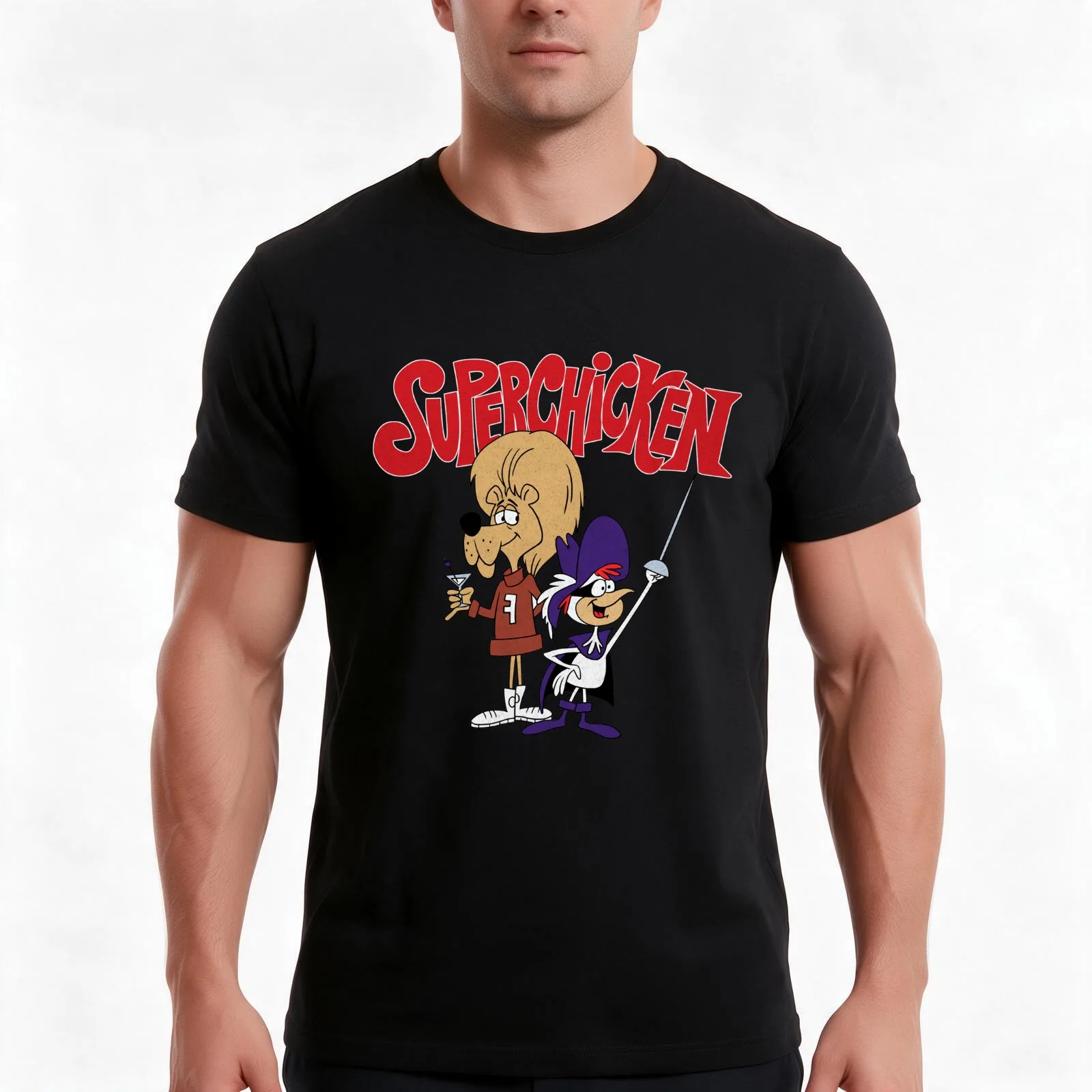 Tribute to Jay Ward's Classic Super Chicken Cartoon with Superchicken and Fred T-Shirt Summer Casual Cotton Tee 100% Cotton