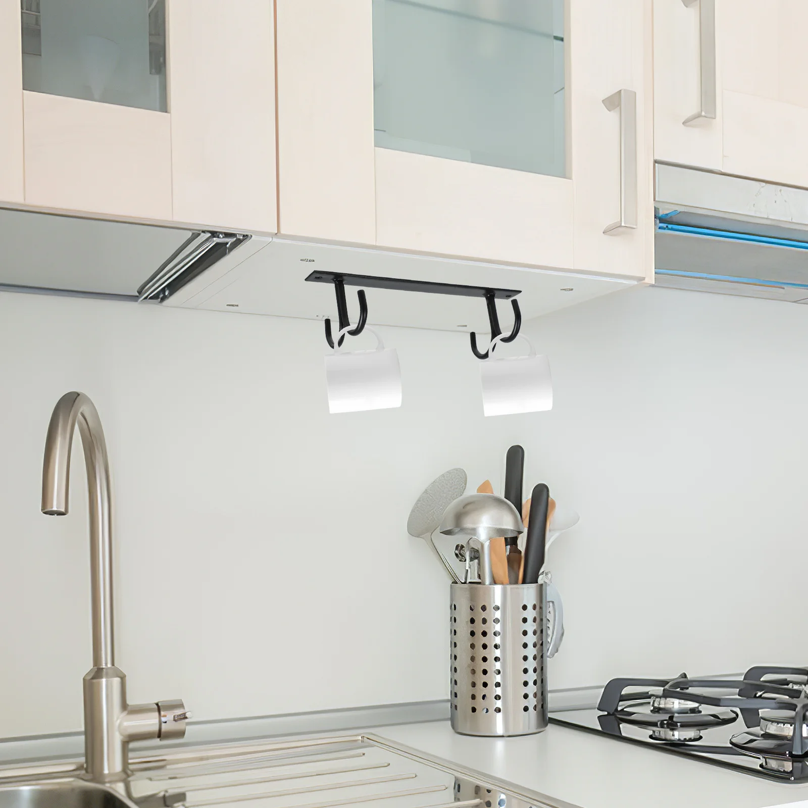 

Upside Down Drain Cup Holder 4-Hooks Mug Rack Under Cabinet Kitchen Mug Organizer Hanger Under Cabinet Mugs Bracket