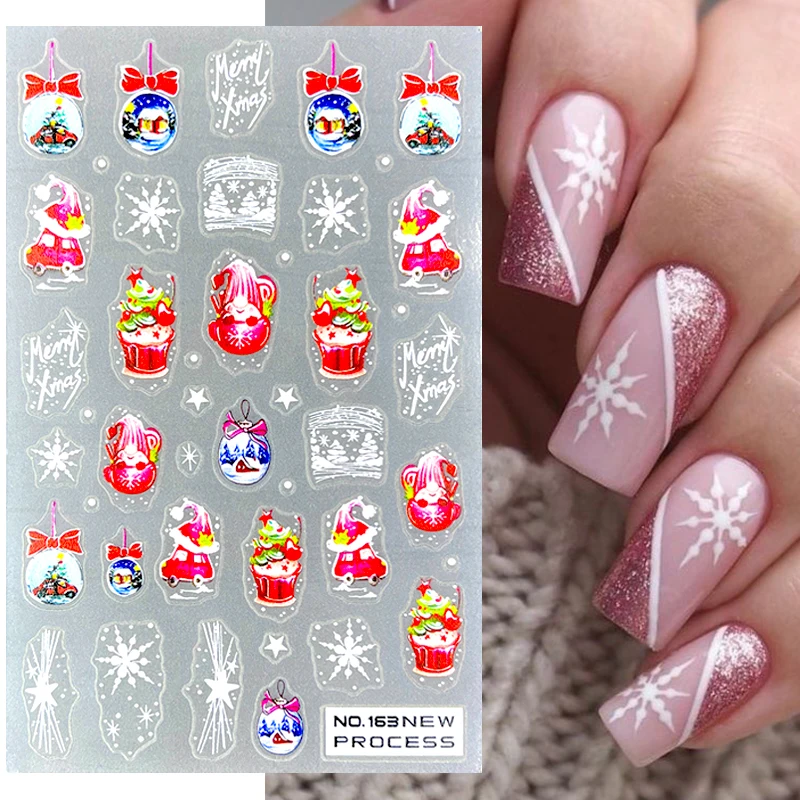 3D Christmas Nail Stickers Snowflake Cartoon Slider Winter Holiday Halloween New Year's Manicure Nail Art Wraps Decoration